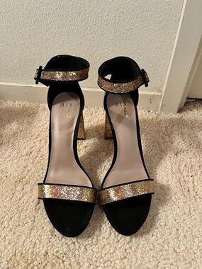 Mix No. 6 Black Sandal with Gold Glitter Straps and Heel
